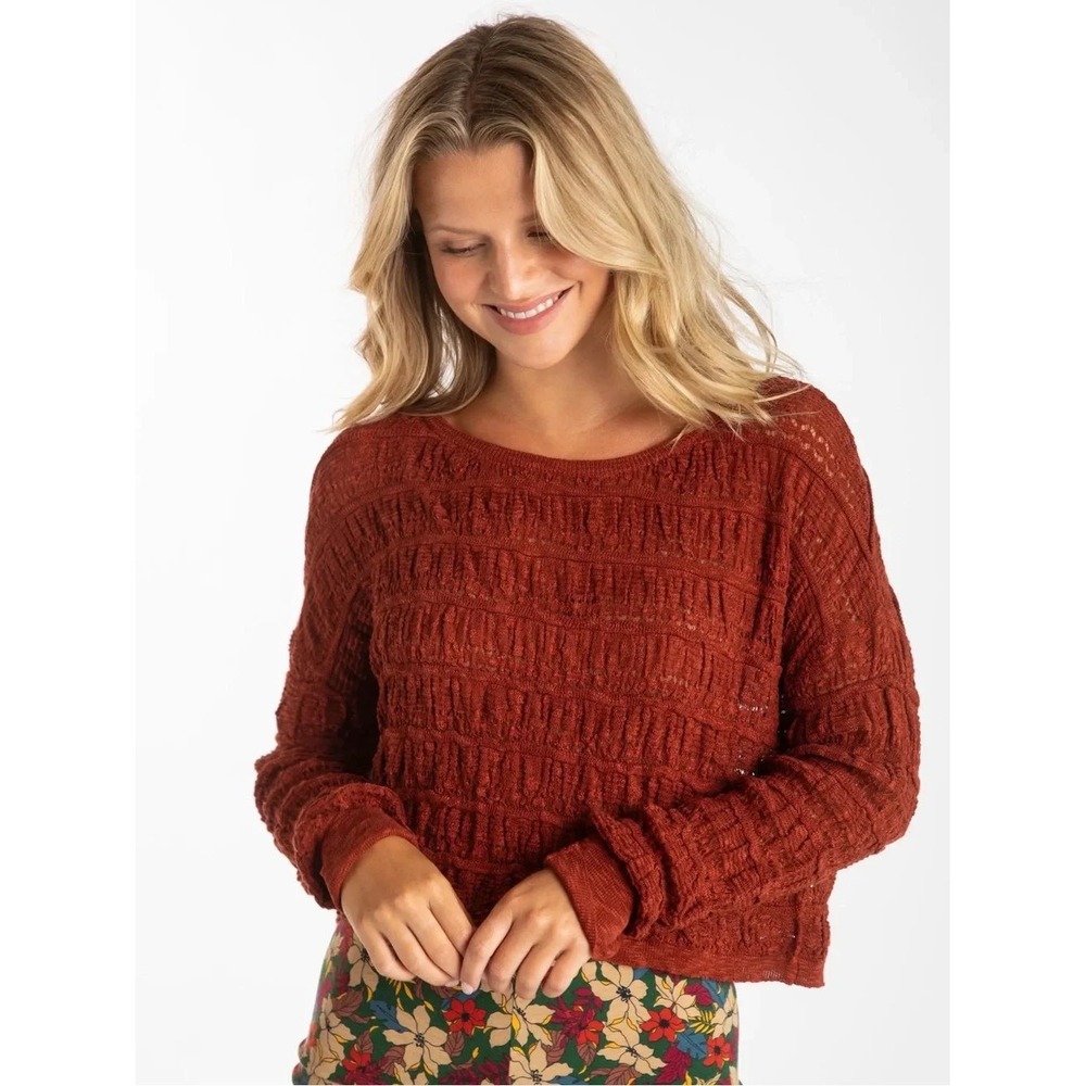 Natural Life Emily Textured Layering Sweater Rust Open Knit Boho Slouchy Small